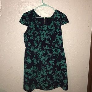 Navy and teal floral print dress